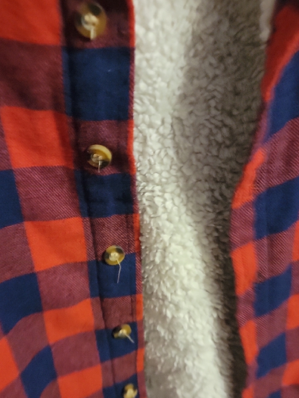 Eddie Bauer Red and Navy Plaid Sherpa Flannel - Picture 4 of 4